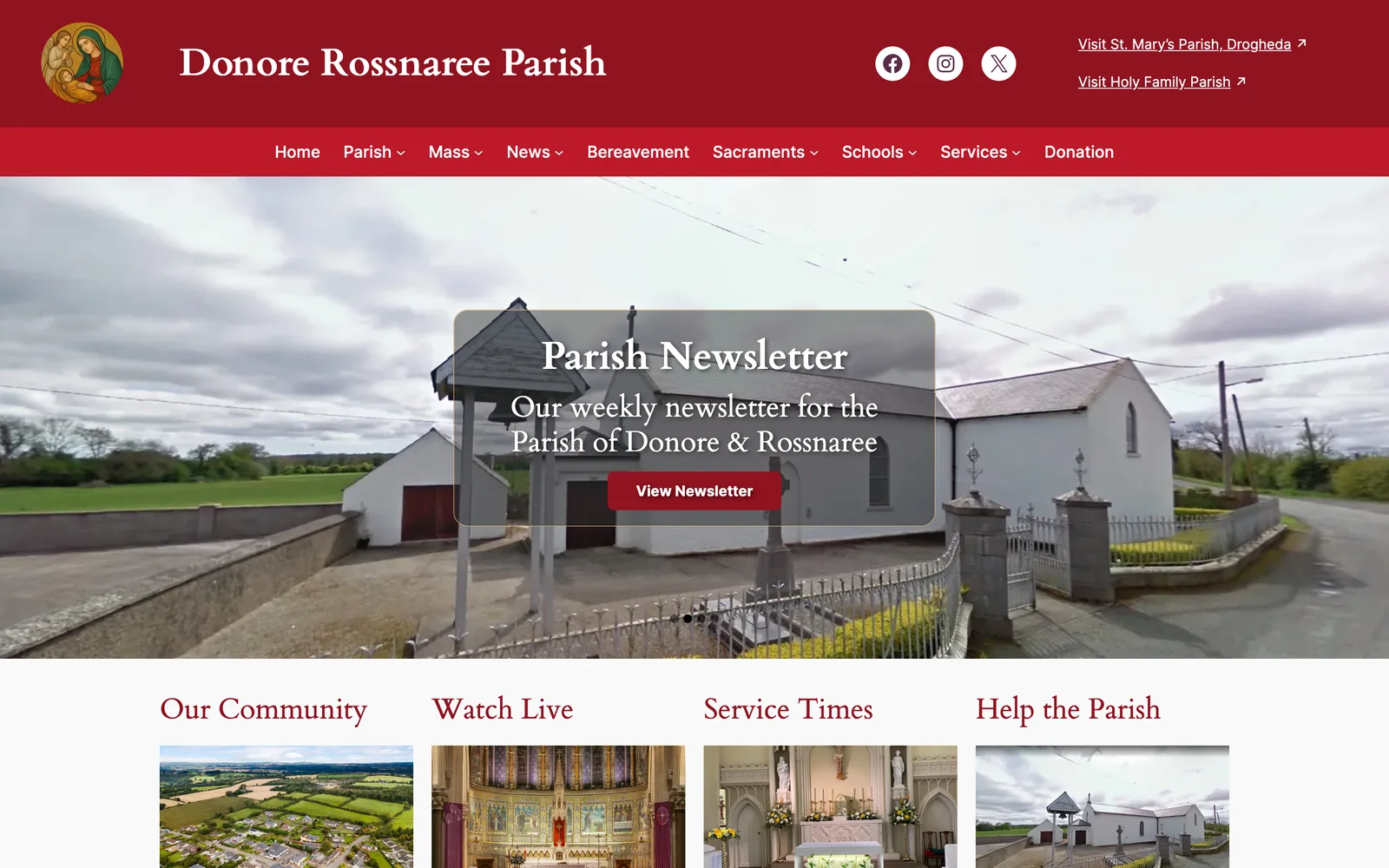 A live Churchify parish website homepage